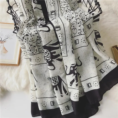 New Black and White Elephant Cotton Scarves Fashion Woman Bohemian Seaside Holiday Sunscreen Beach Lady Shawl Female Pashmina