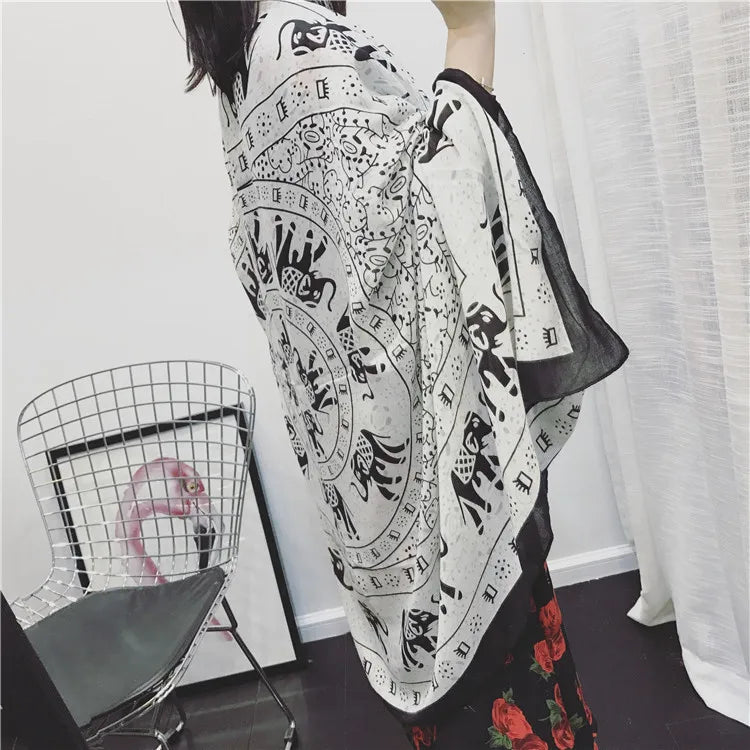 New Black and White Elephant Cotton Scarves Fashion Woman Bohemian Seaside Holiday Sunscreen Beach Lady Shawl Female Pashmina