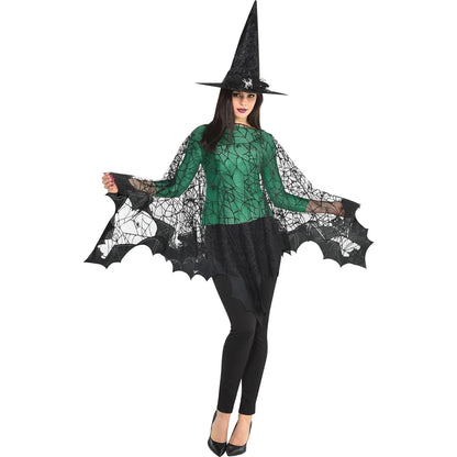 Halloween Spider Web Bat Cloak European and American Black Festival Adult and Children's Shawl Cloak Knitted Clothing Polyester