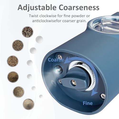 SAKAMOSH Electric Salt Pepper Grinder Set Rechargeable with LED Light 2-Pack Blue