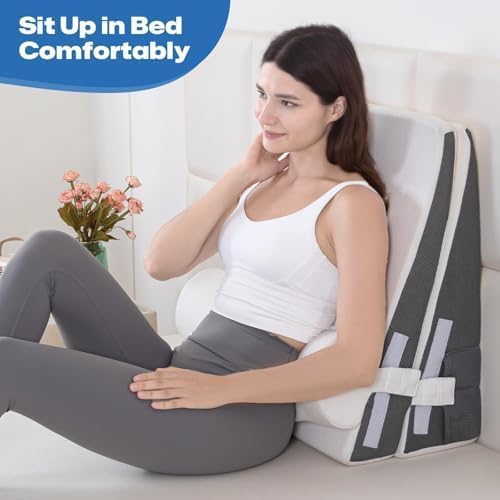 GOHOME 3-Piece Memory Foam Wedge Pillow Set - White and Grey