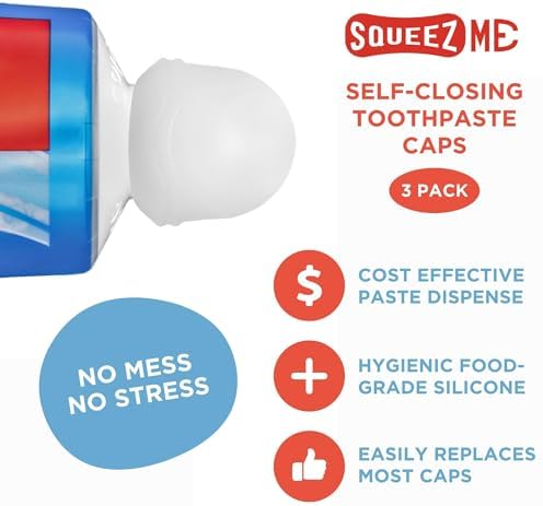 Chrome Cherry SqueezMe Self-Closing Toothpaste Caps Clear Pack of 3