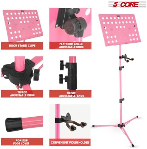 5Core Music Stand with Light Clip and Adjustable Height