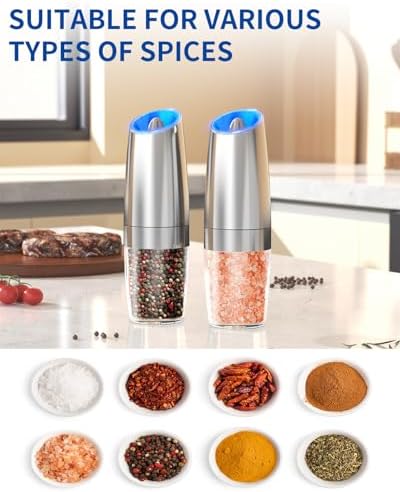 CIRCLE JOY Gravity Electric Salt Pepper Grinder Set with LED Light