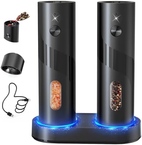 CIRCLE JOY Rechargeable Salt Pepper Grinder Set with USB Charging Base