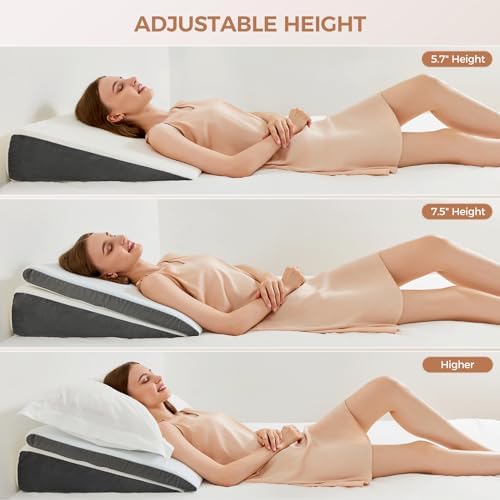 Vekkia 2PCS Adjustable Wedge Pillow for Sleep Apnea and Acid Reflux