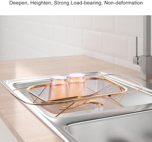 SUNFECILI Over the Sink Colander Strainer Basket Rose Gold