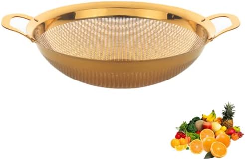 QOBIMOON Gold Stainless Steel Colander with Handle and Legs