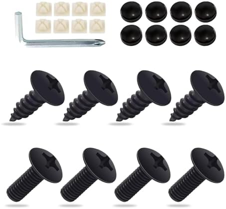8 PCS Car License Plate Fastener Kit with Shock Pads and Wrench - Black