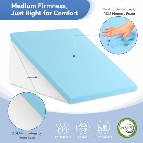 Welzona 9 12 Inch Bed Wedge Pillow with Memory Foam Top