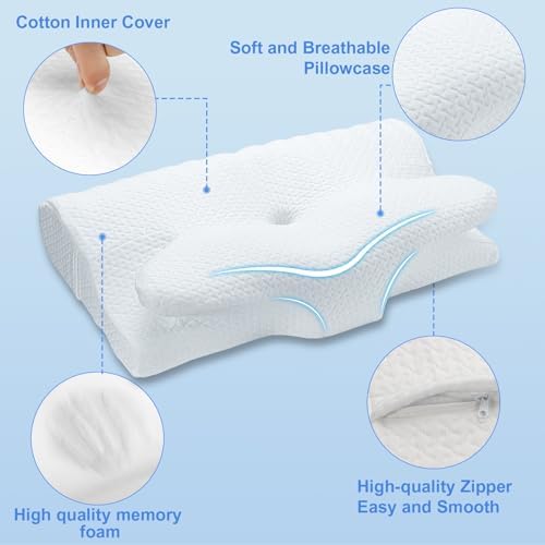 Contoured Cervical Neck Pillow for Sleep Support