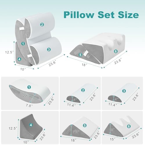 Hansleep 6PCS Orthopedic Wedge Pillow Set for Sleep and Pain Relief