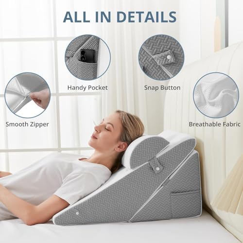 Sasttie Wedge Pillow Set with Memory Foam and Adjustable Heights