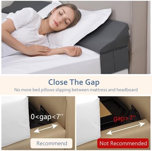 Vekkia King Bed Wedge Pillow Gap Filler with Storage Pockets