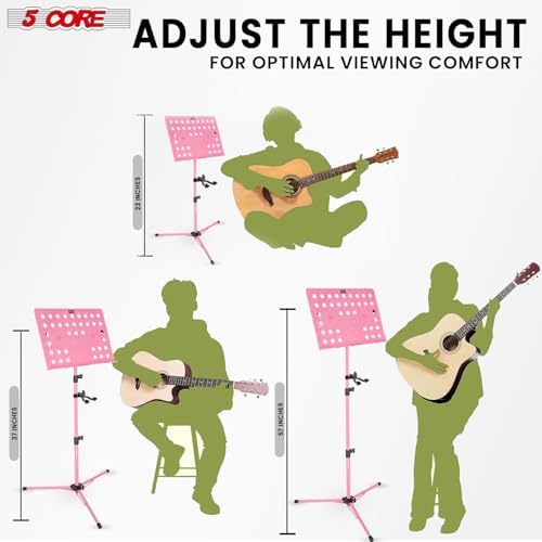 5Core Music Stand with Light Clip and Adjustable Height
