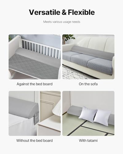VEVOR Bed Wedge Pillow for Headboard 76x8x6 inch 25D Foam Gray