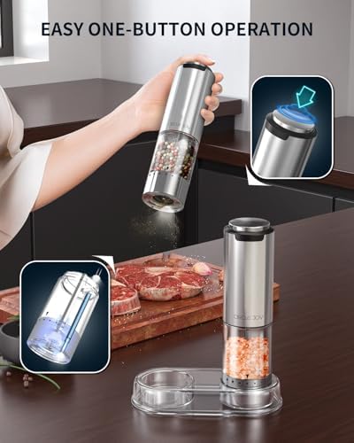 CIRCLE JOY Electric Salt Pepper Grinder Set with Base and LED Light