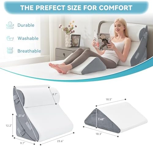 Kingfun 4PC Orthopedic Wedge Pillow Set with Travel Bag
