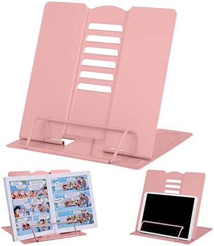 MSDADA Adjustable Book Stand for Reading and Cooking Morandi Pink