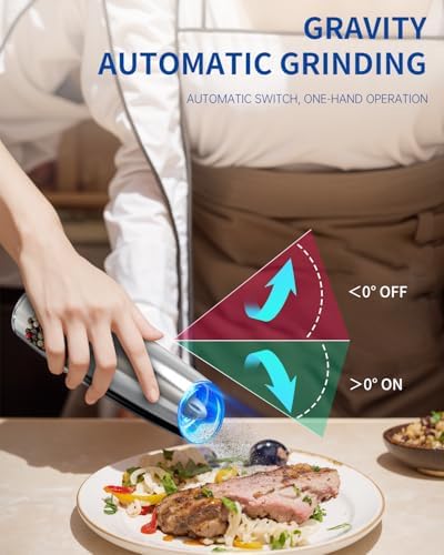CIRCLE JOY Gravity Electric Salt Pepper Grinder Set with LED Light