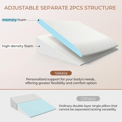 Vekkia 2PCS Adjustable Wedge Pillow for Sleep Apnea and Acid Reflux