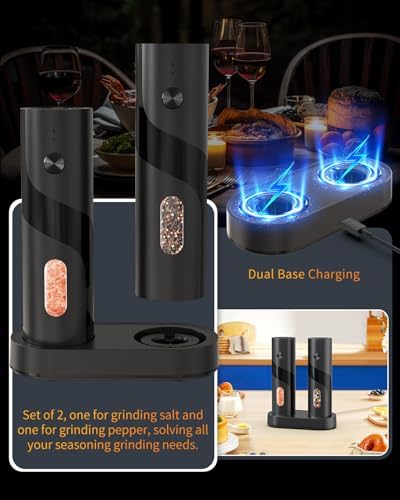 CIRCLE JOY Rechargeable Salt Pepper Grinder Set with USB Charging Base