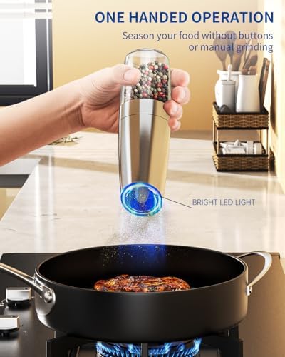 CIRCLE JOY Gravity Electric Salt Pepper Grinder Set with LED Light