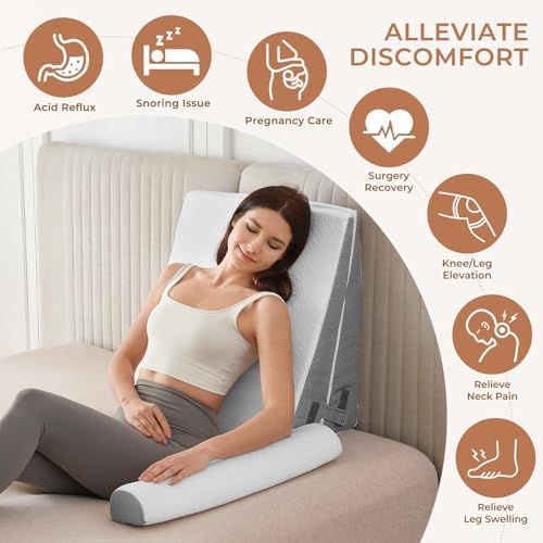 Sasttie Wedge Pillow Set 3-Piece Adjustable for Surgery Acid Reflux Sleep