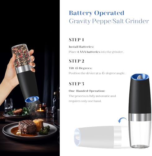UNNEES Gravity Electric Salt and Pepper Grinder Set of 2 1