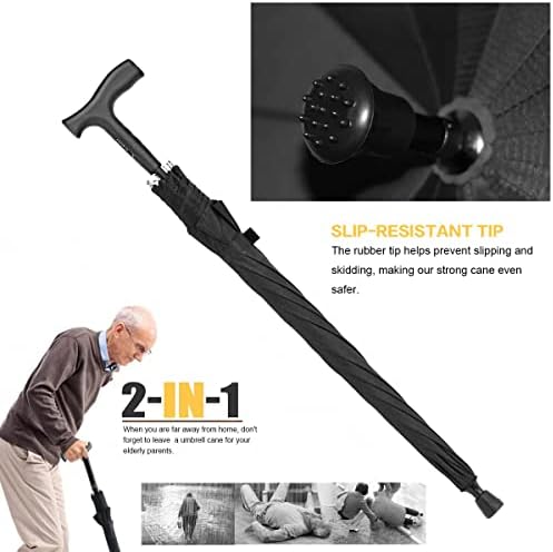 2-in-1 Walking Cane Umbrella - Windproof Lightweight Heavy-Duty Frame