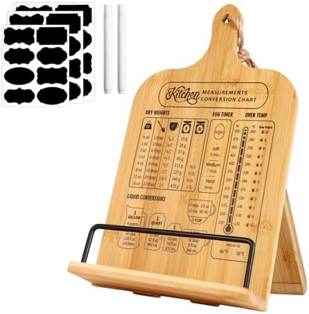 Quexilo Adjustable Cookbook Stand - Bamboo Chalkboard Labels Measurement Chart