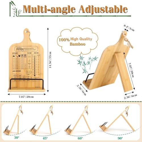 Quexilo Adjustable Cookbook Stand - Bamboo Chalkboard Labels Measurement Chart