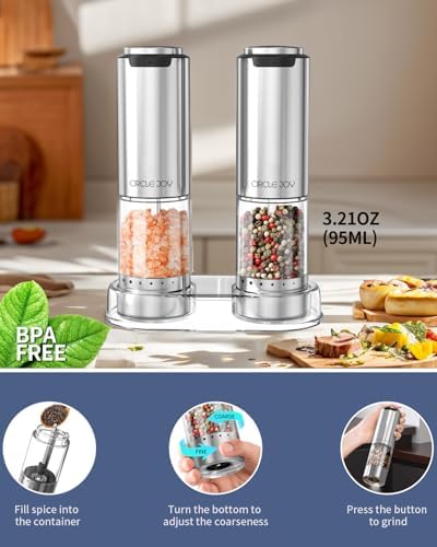 CIRCLE JOY Electric Salt Pepper Grinder Set with Base and LED Light