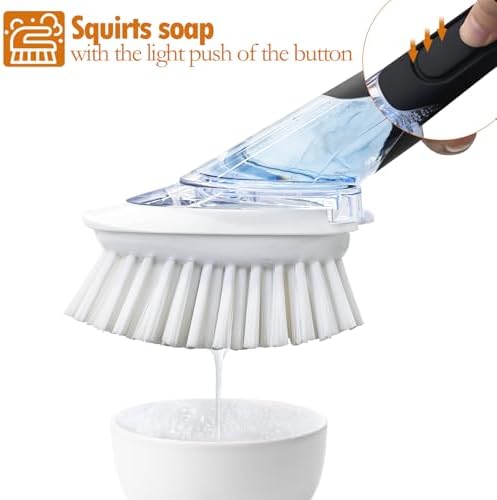 RIMAY Soap Dispensing Dish Brush Set with Holder