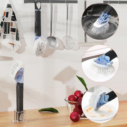 RIMAY Soap Dispensing Dish Brush Set with Holder