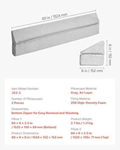 VEVOR Bed Wedge Pillow - 60x6x6 Gray 0-7 Gap Filler