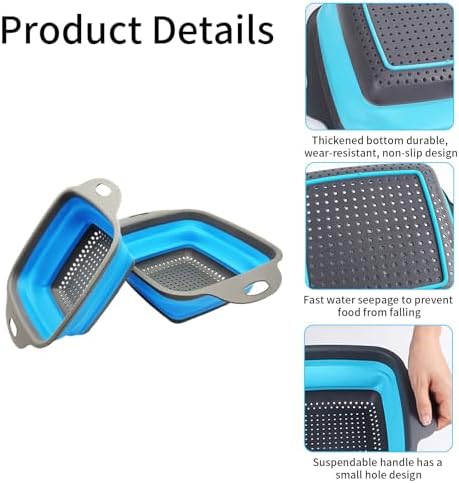 2PCS Collapsible Colanders 95 and 115 Inch Food Strainers for Kitchen