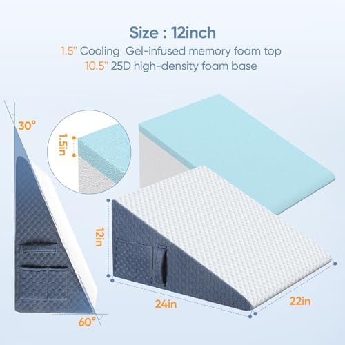 Welzona 12inch Wedge Pillow for Sleep Relief