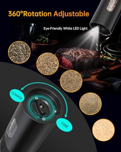 CIRCLE JOY Rechargeable Salt Pepper Grinder Set with USB Charging Base