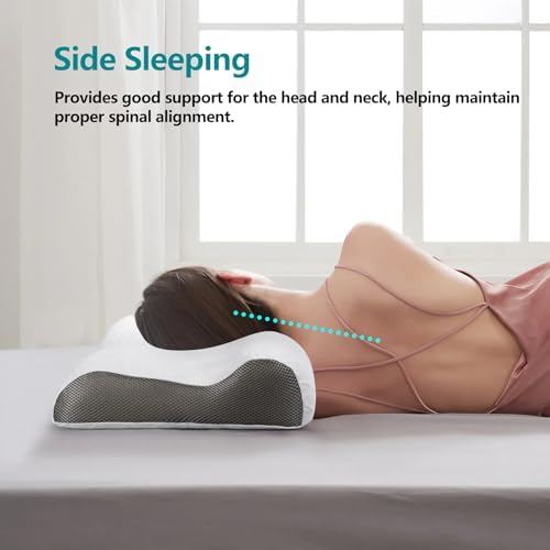 RESTCLOUD Contour Memory Foam Neck Pillow for Back and Side Sleepers