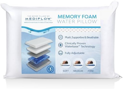 Mediflow Water Pillow with Memory Foam - Neck Pain Relief