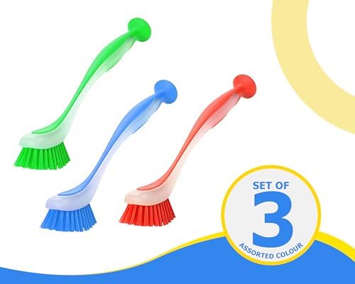 Zuvo Plastic Long Handle Scrub Brush with Suction Cup - Pack of 3