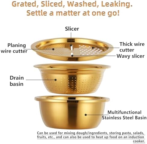 Meisha 3Pcs Stainless Steel Colander Set - Gold 1