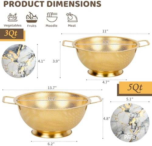Solorprint 5 Quart Stainless Steel Colander with Coaster