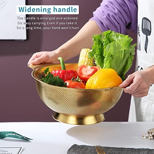 Kyraton Gold Colander 5 Quart Professional Sturdy Strainer with Dishwasher Safe Design