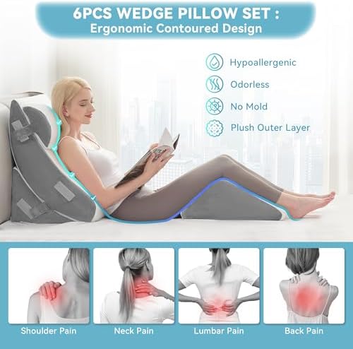 Kingfun 4PC Orthopedic Wedge Pillow Set with Travel Bag
