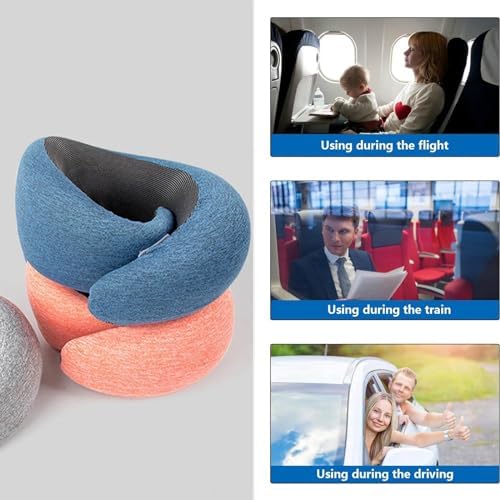 Adjustable Memory Foam Travel Neck Pillow with 360 Support - Blue