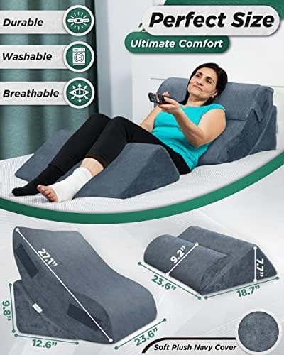 Lunix 4pcs Orthopedic Bed Wedge Pillow Set with Hot Cold Pack