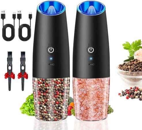 Haomacro Electric Salt and Pepper Grinder Set with LED Light