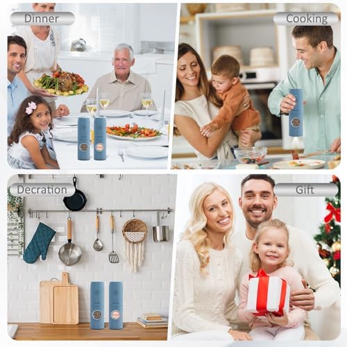 SAKAMOSH Electric Salt Pepper Grinder Set Rechargeable with LED Light 2-Pack Blue